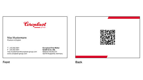 Front and back of the Coroplast Group business card.